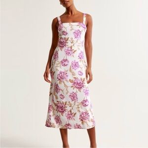 Abercrombie & Fitch Pink and Cream Floral Midi Dress